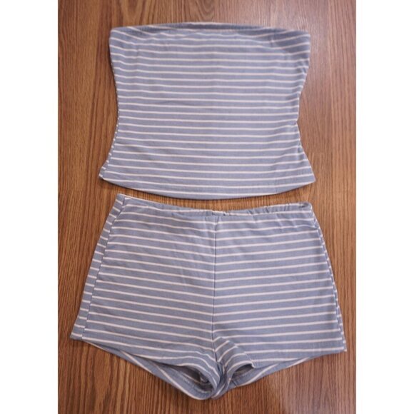 MISGUIDED Stripe Bandeau Top & High-Waisted Hot Pants Co-Ord Set, Sz S | NWOT - Picture 3 of 8